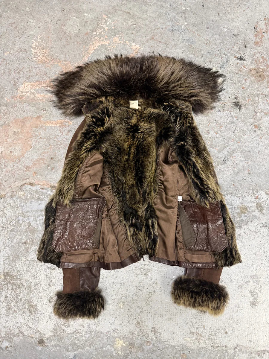 2000s Roberto Cavalli Brown Fur Leather Premium Jacket MkvWOXa 3