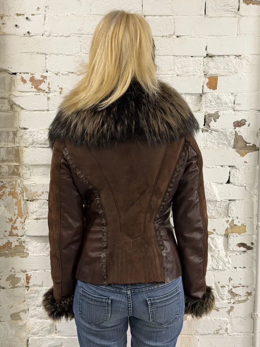 2000s Roberto Cavalli Brown Fur Leather Premium Jacket MkvWOXa 5