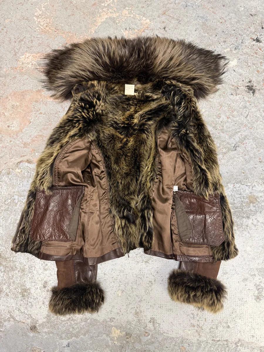 2000s Roberto Cavalli Brown Fur Leather Premium Jacket MkvWOXa 7