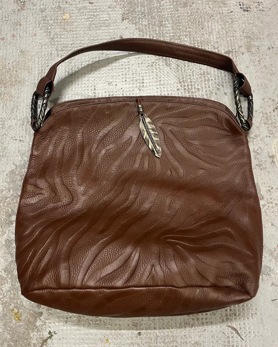 2000s Roberto Cavalli Brown Handle Leather Relief Savage Bag KSZiPgx 0