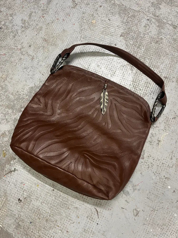 2000s Roberto Cavalli Brown Handle Leather Relief Savage Bag (OS) KSZiPgx 2