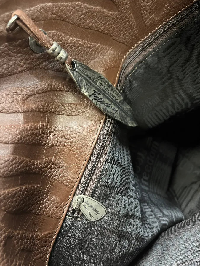 2000s Roberto Cavalli Brown Handle Leather Relief Savage Bag KSZiPgx 4