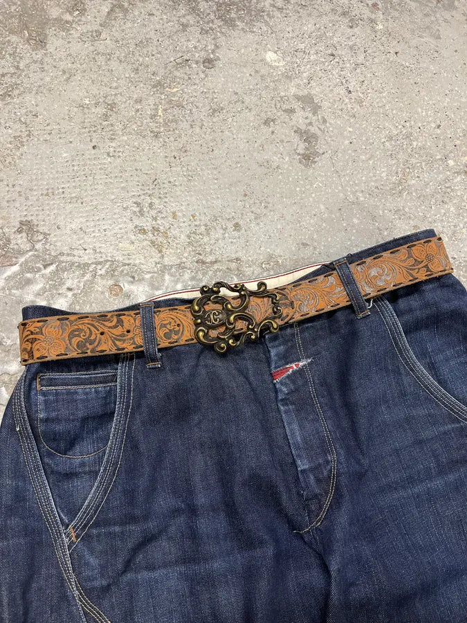 2000s Roberto Cavalli Brown Imperial Royal Leather Belt (OS) arlqkMH 2