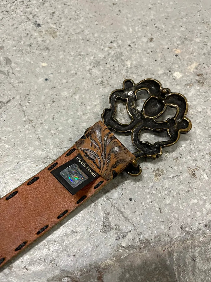 2000s Roberto Cavalli Brown Imperial Royal Leather Belt (OS) arlqkMH 8