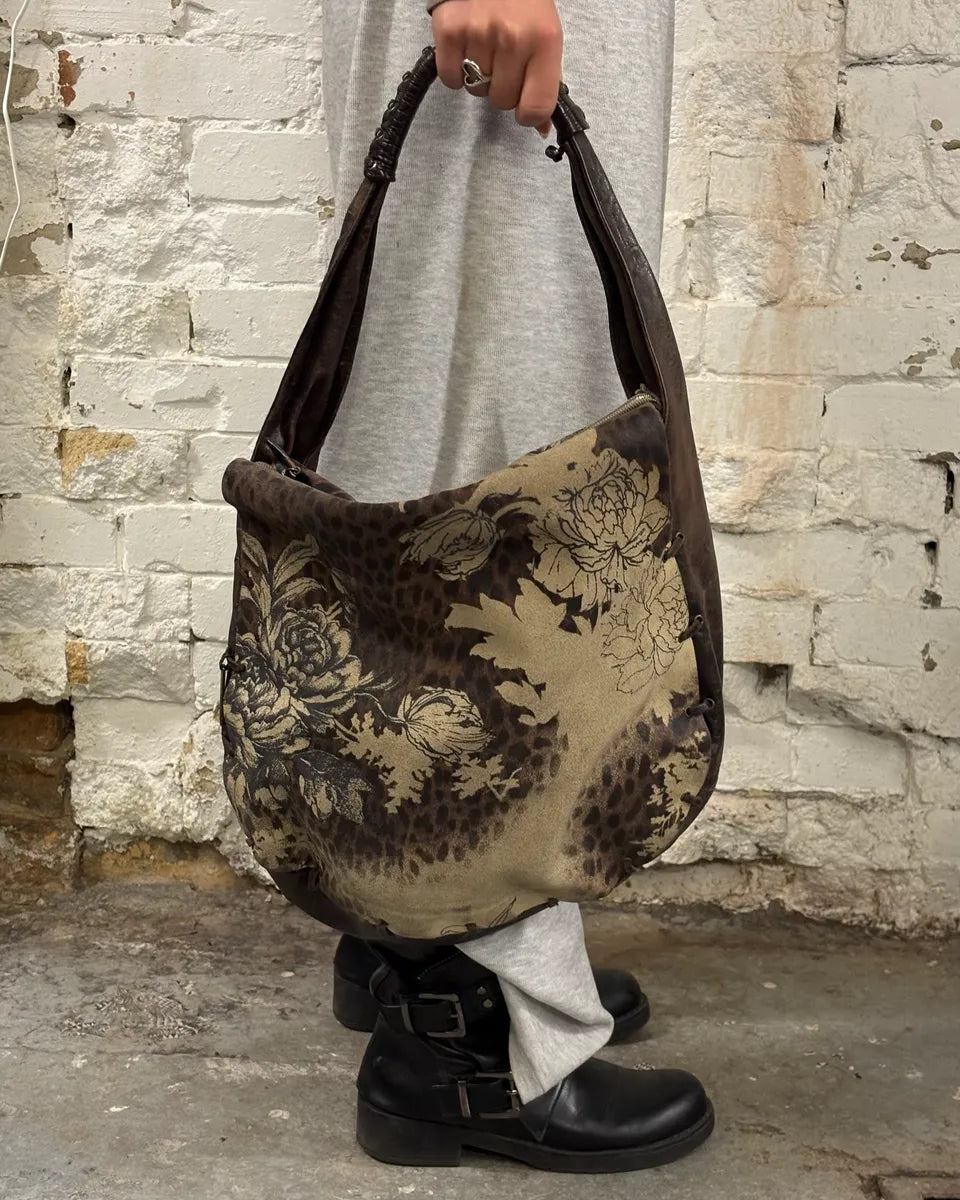 2000s Roberto Cavalli Brown Leather Floral Print Shoulder Bag ScAODyH 2