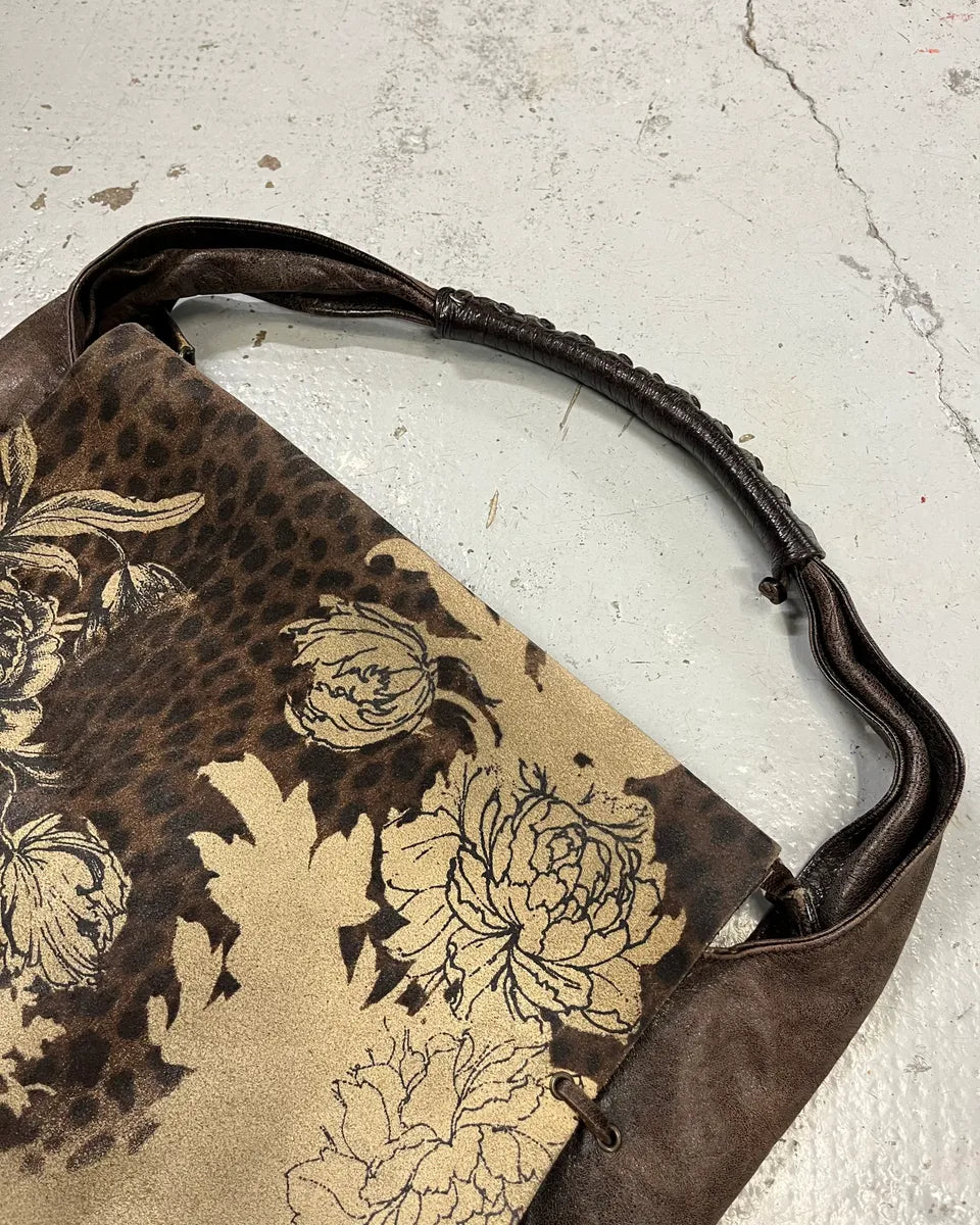 2000s Roberto Cavalli Brown Leather Floral Print Shoulder Bag ScAODyH 4