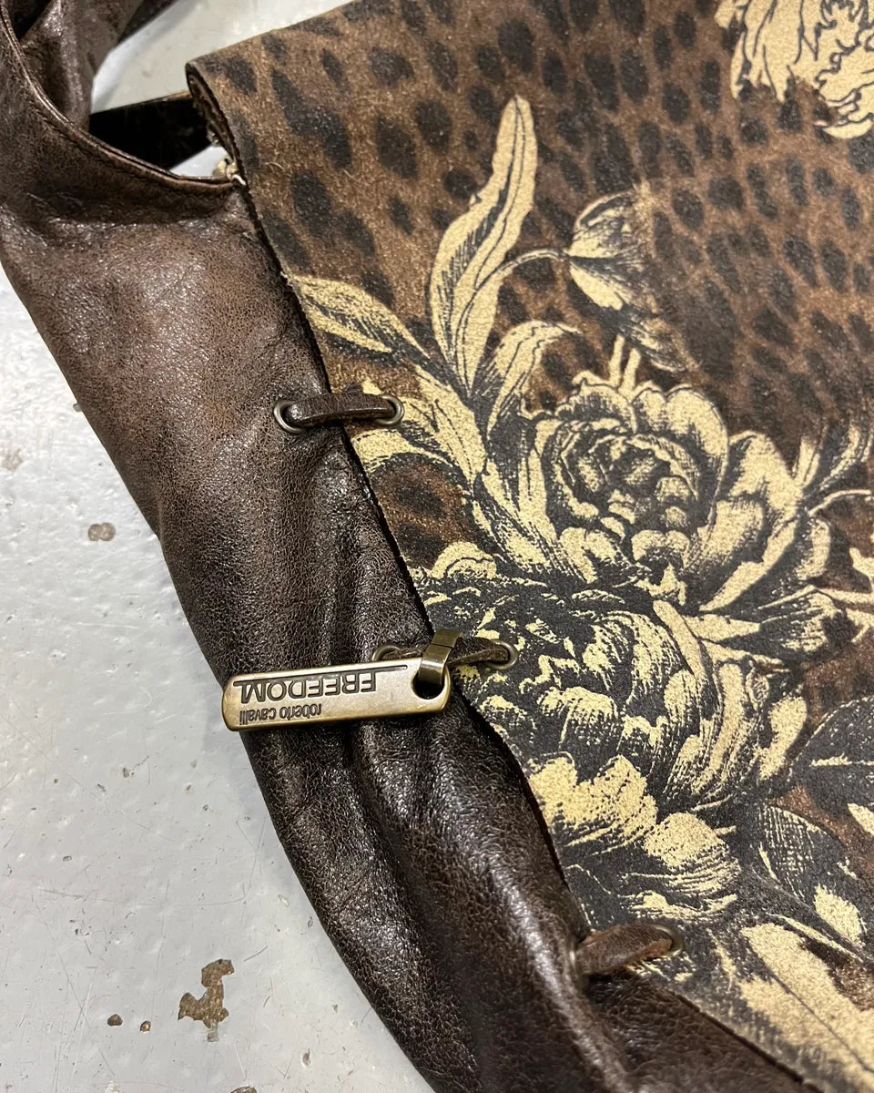 2000s Roberto Cavalli Brown Leather Floral Print Shoulder Bag ScAODyH 5