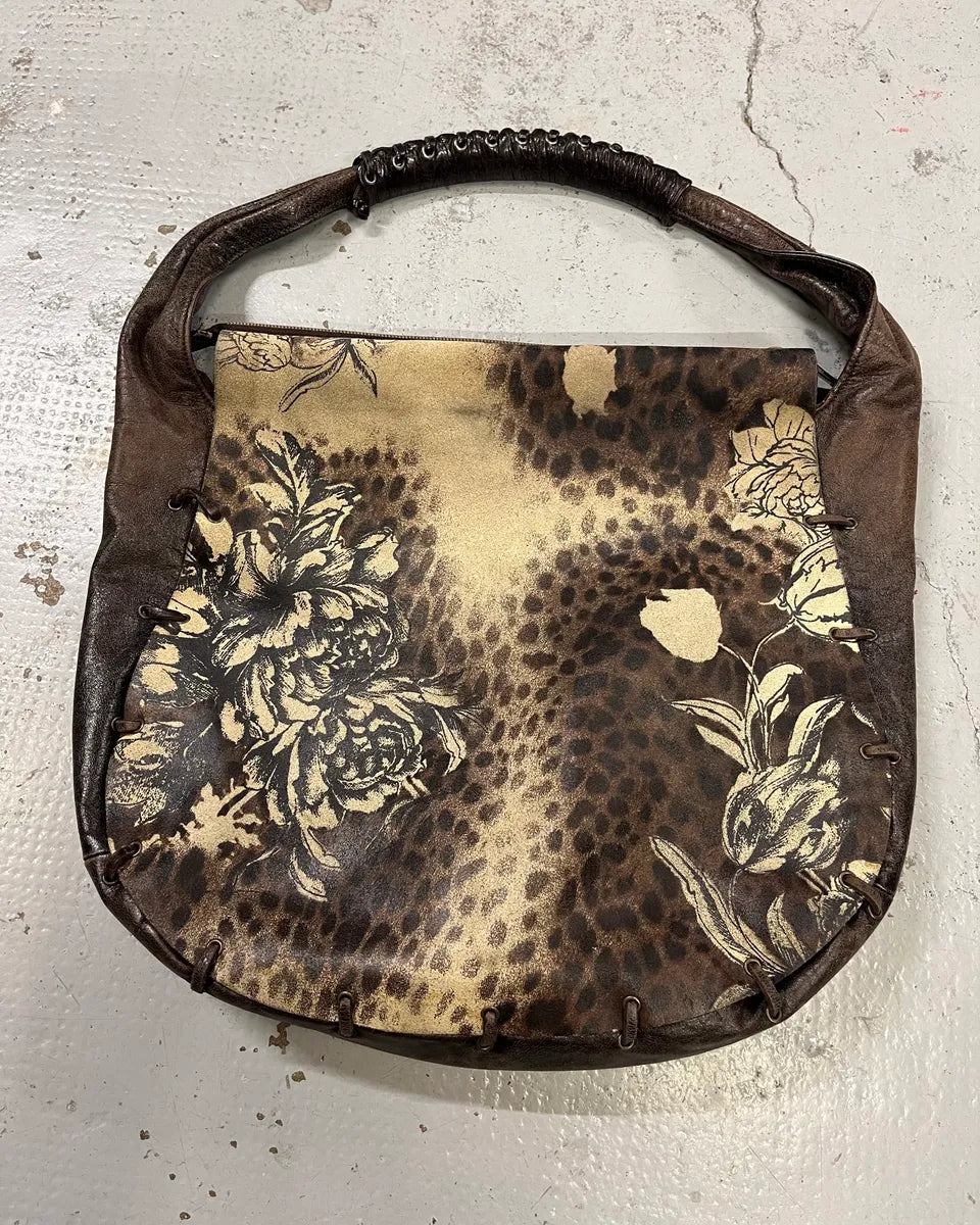 2000s Roberto Cavalli Brown Leather Floral Print Shoulder Bag ScAODyH 6