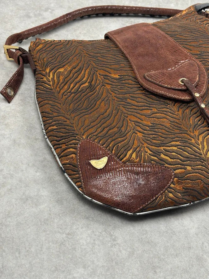 2000s Roberto Cavalli Brown Leather Tiger Embossed Shoulder Bag rskuYNn 3
