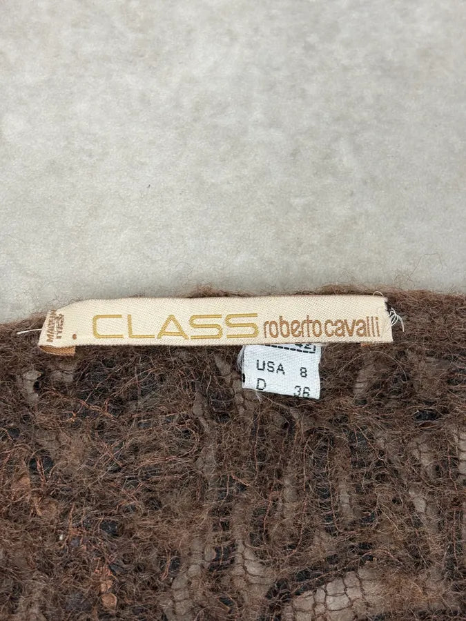 2000s Roberto Cavalli Brown Mohair Leather Embroidered Sweater ocSlQRz 8