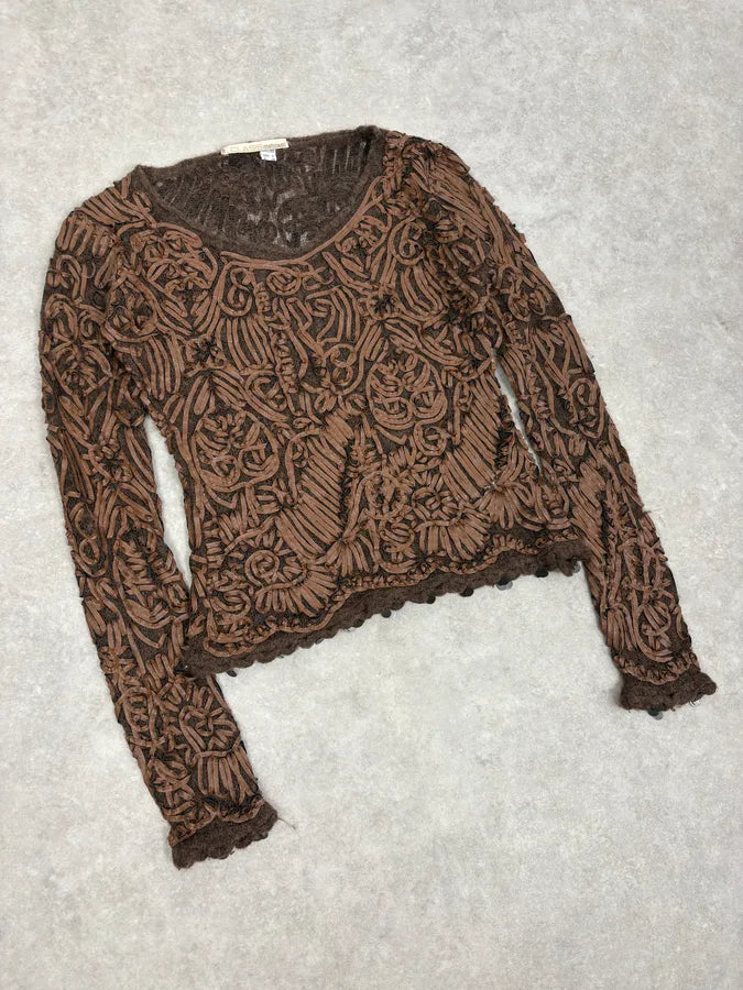 2000s Roberto Cavalli Brown Mohair Leather Embroidered Sweater ocSlQRz 3