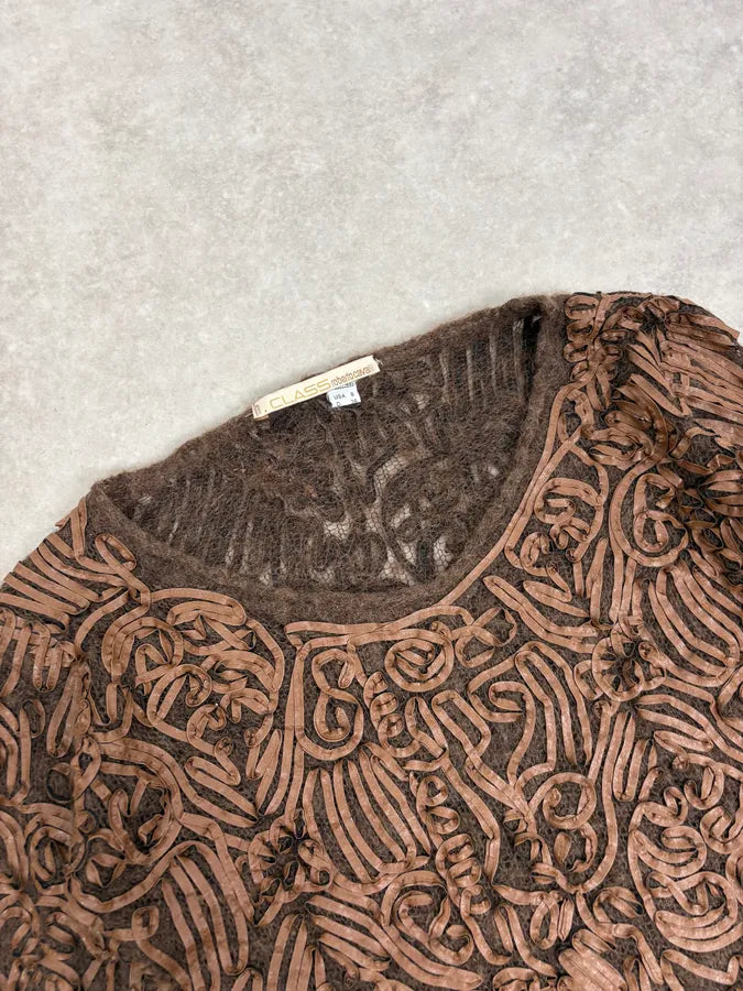 2000s Roberto Cavalli Brown Mohair Leather Embroidered Sweater ocSlQRz 4