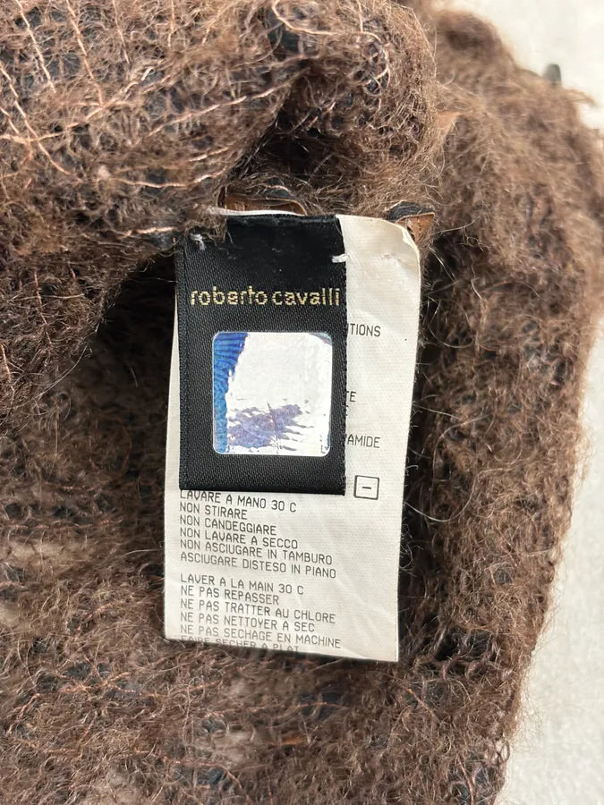 2000s Roberto Cavalli Brown Mohair Leather Embroidered Sweater ocSlQRz 9