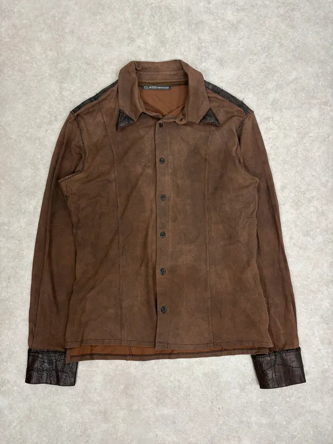 2000s Roberto Cavalli Brown Premium Leather Shirt HzDQJLX 0