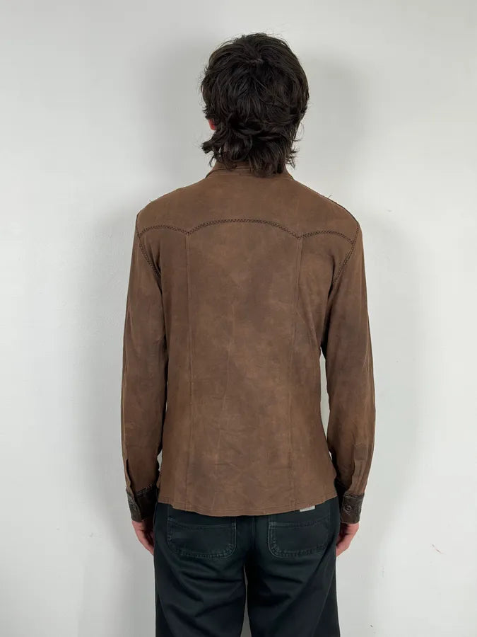 2000s Roberto Cavalli Brown Premium Leather Shirt HzDQJLX 2