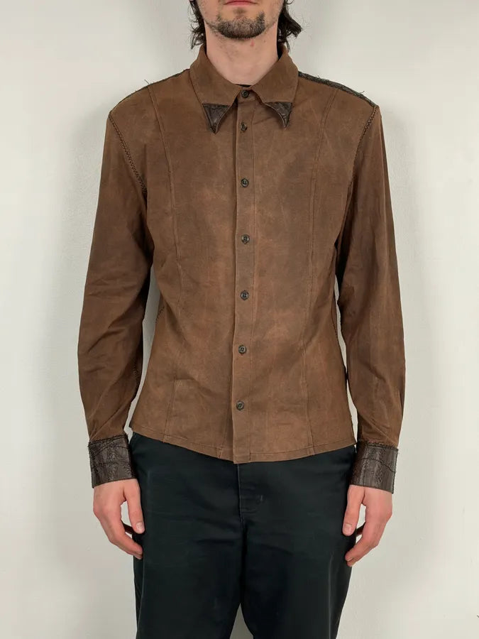 2000s Roberto Cavalli Brown Premium Leather Shirt HzDQJLX 1