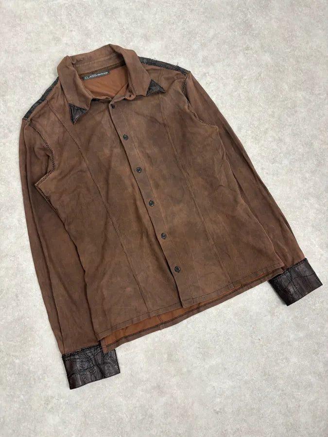 2000s Roberto Cavalli Brown Premium Leather Shirt HzDQJLX 3