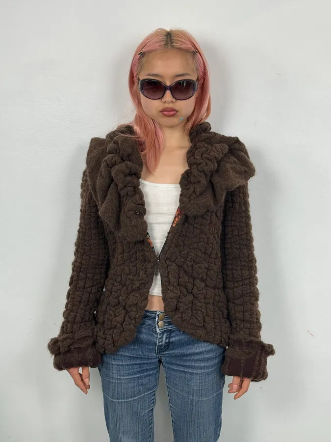 2000s Roberto Cavalli Brown Puffy Textured Cardigan IwvCrIx 0