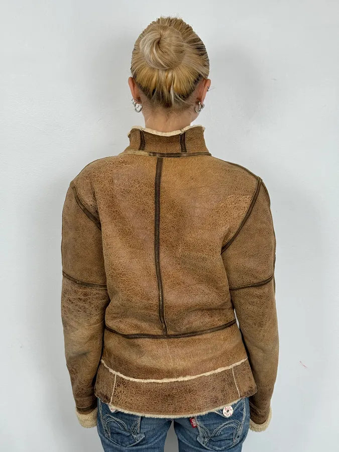 2000s Roberto Cavalli Brown Pure Shearling Leather Jacket HskzZyj 2