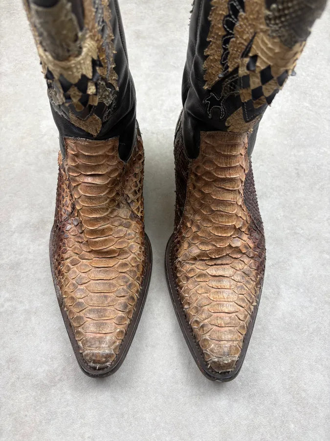 2000s Roberto Cavalli Brown Python Embroidered Santiags Western Boots vRuHBCj 1