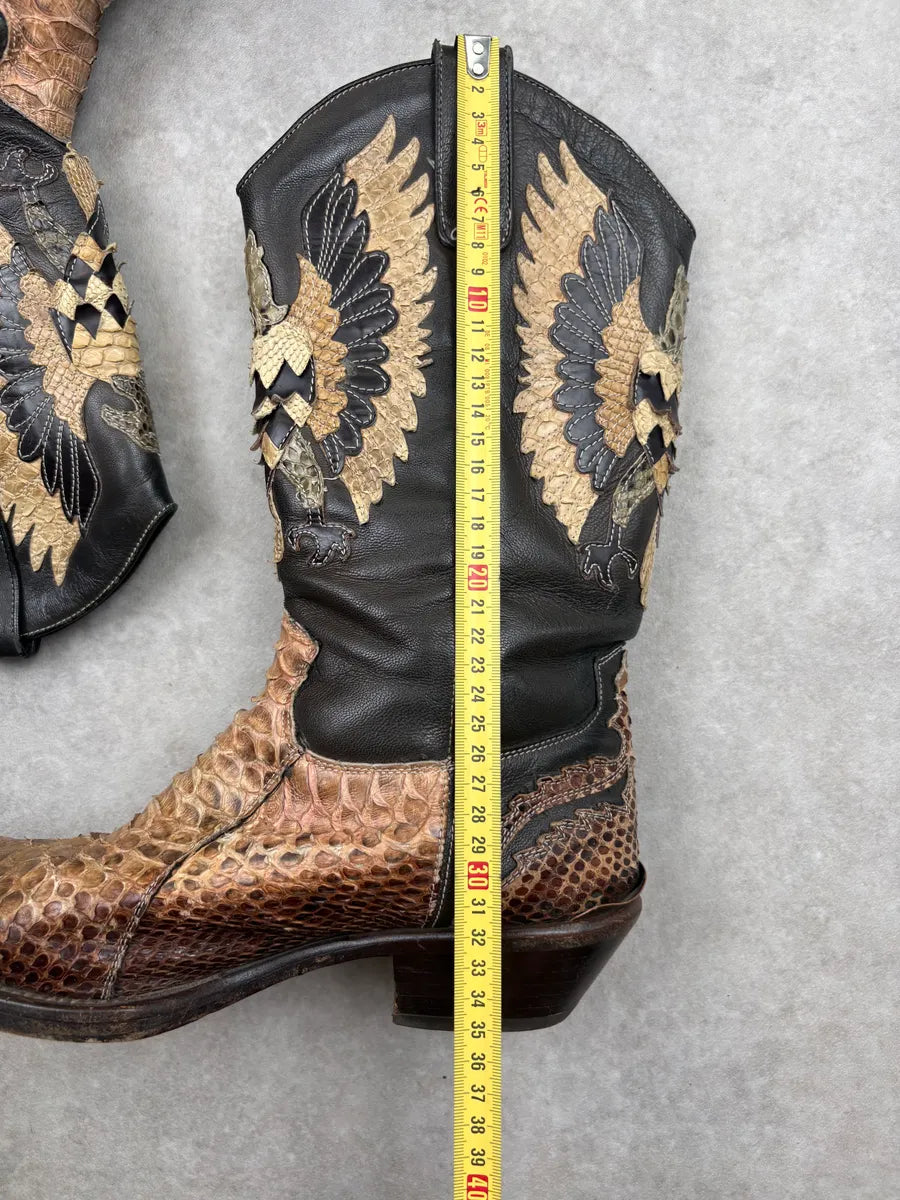 2000s Roberto Cavalli Brown Python Embroidered Santiags Western Boots vRuHBCj 7