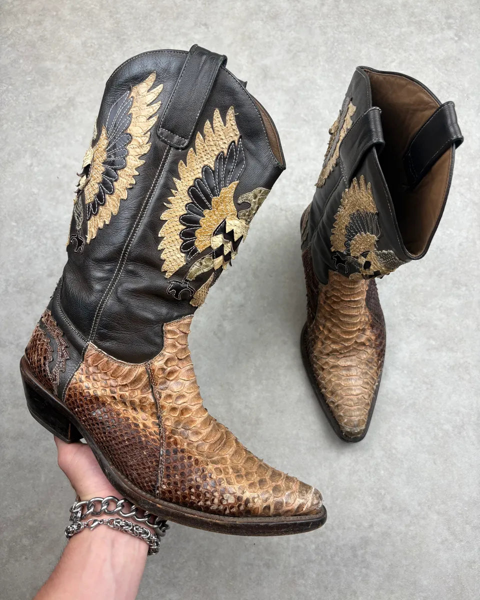 2000s Roberto Cavalli Brown Python Embroidered Santiags Western Boots vRuHBCj 0