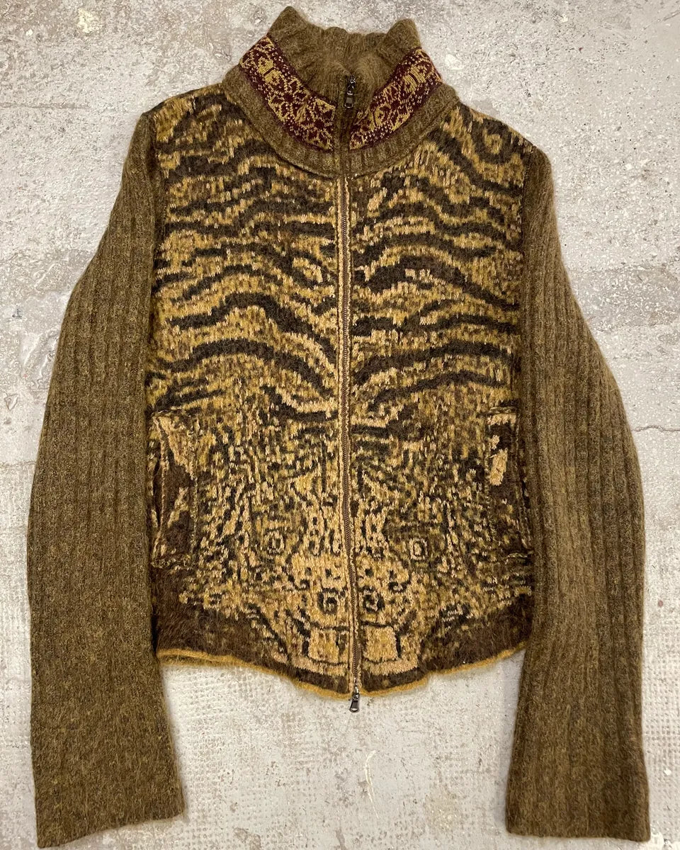 2000s Roberto Cavalli Brown Safari Zebra Wool Zip-up Cardigan fCAwzSY 0