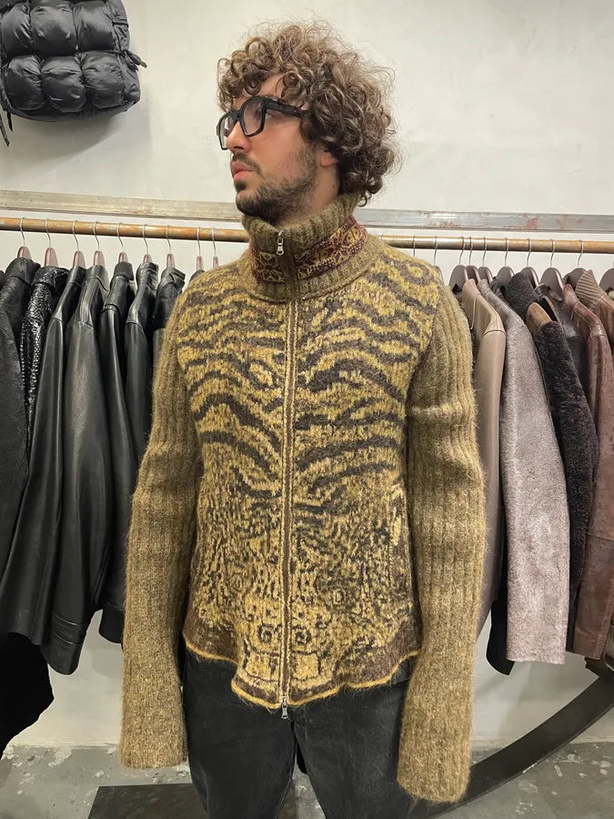 2000s Roberto Cavalli Brown Safari Zebra Wool Zip-up Cardigan (M/L) fCAwzSY 1