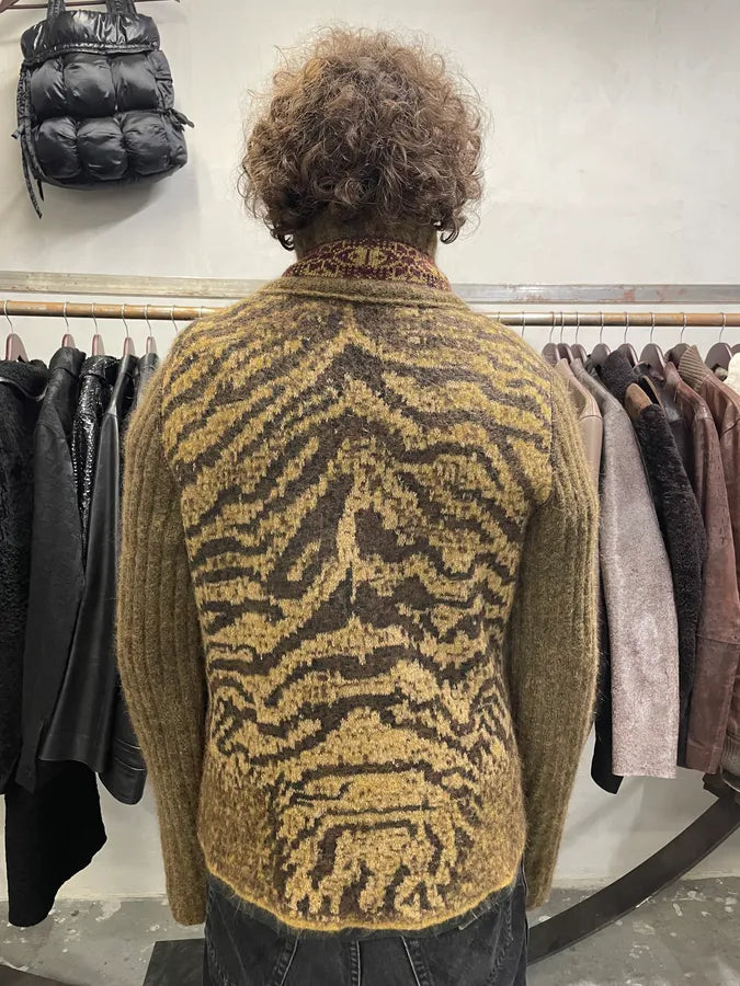 2000s Roberto Cavalli Brown Safari Zebra Wool Zip-up Cardigan fCAwzSY 2
