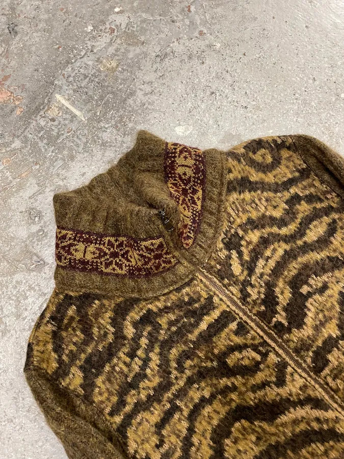 2000s Roberto Cavalli Brown Safari Zebra Wool Zip-up Cardigan (M/L) fCAwzSY 4