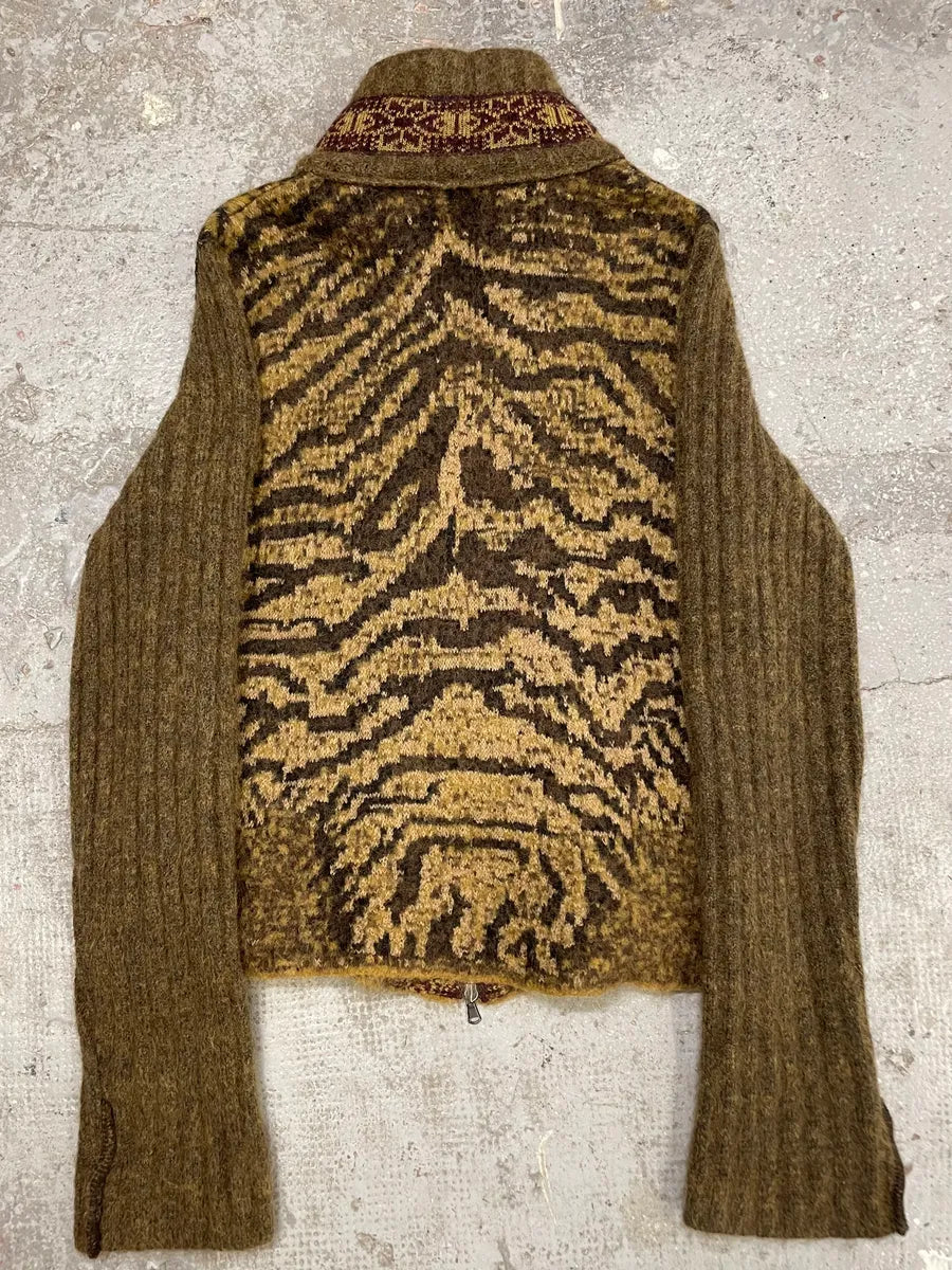 2000s Roberto Cavalli Brown Safari Zebra Wool Zip-up Cardigan fCAwzSY 5