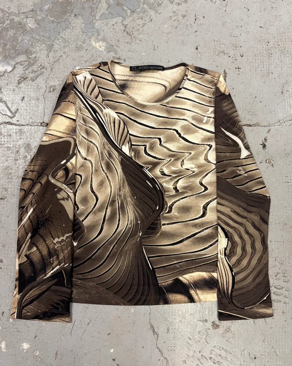 2000s Roberto Cavalli Brown Spectrum Abstract Top (S/M) SvRQWeK 0