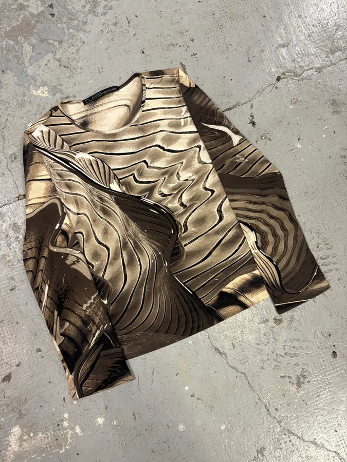 2000s Roberto Cavalli Brown Spectrum Abstract Top (S/M) SvRQWeK 1