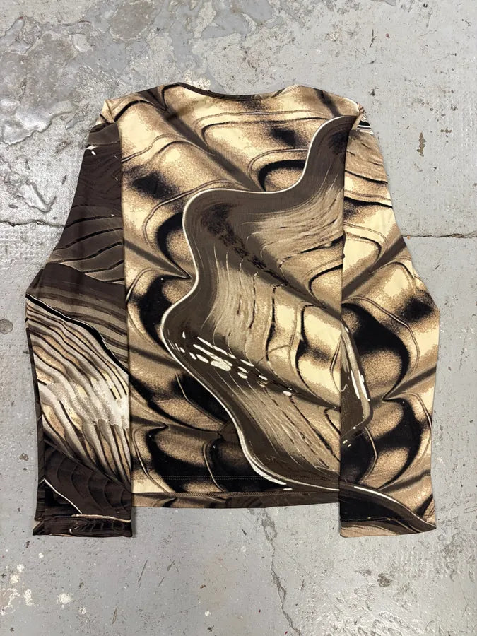 2000s Roberto Cavalli Brown Spectrum Abstract Top (S/M) SvRQWeK 3