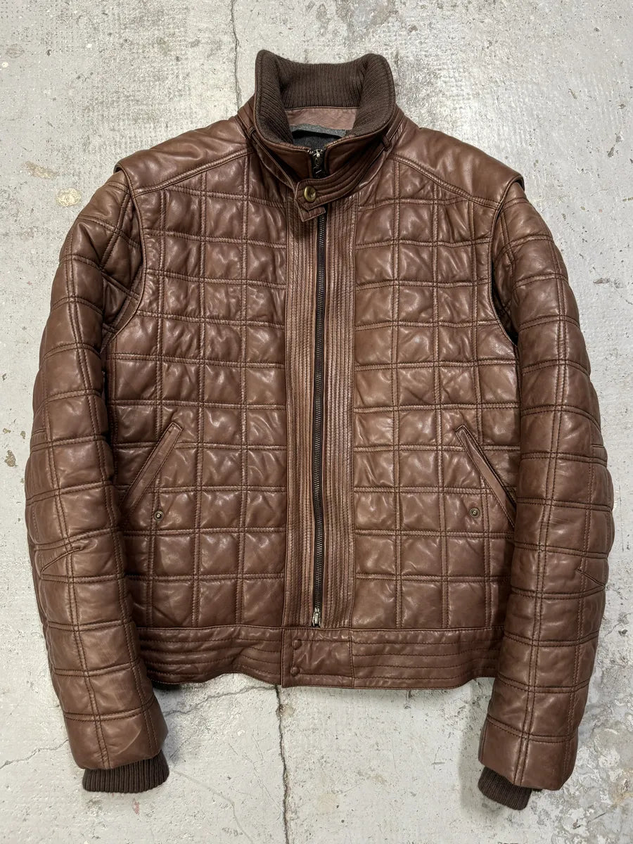 2000s Roberto Cavalli Brown Square Detachable Sleeves Leather Jacket XPJZttt 0