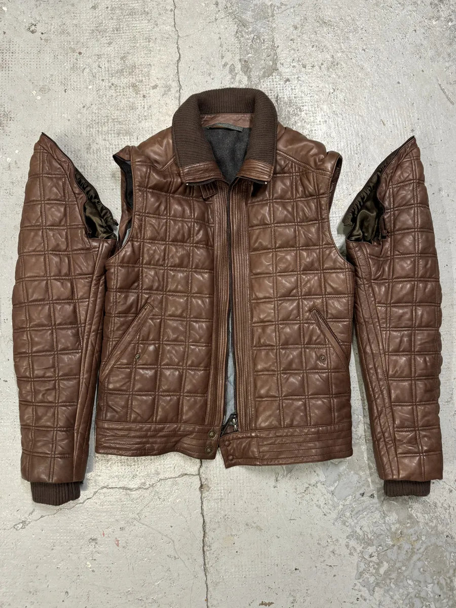 2000s Roberto Cavalli Brown Square Detachable Sleeves Leather Jacket XPJZttt 1