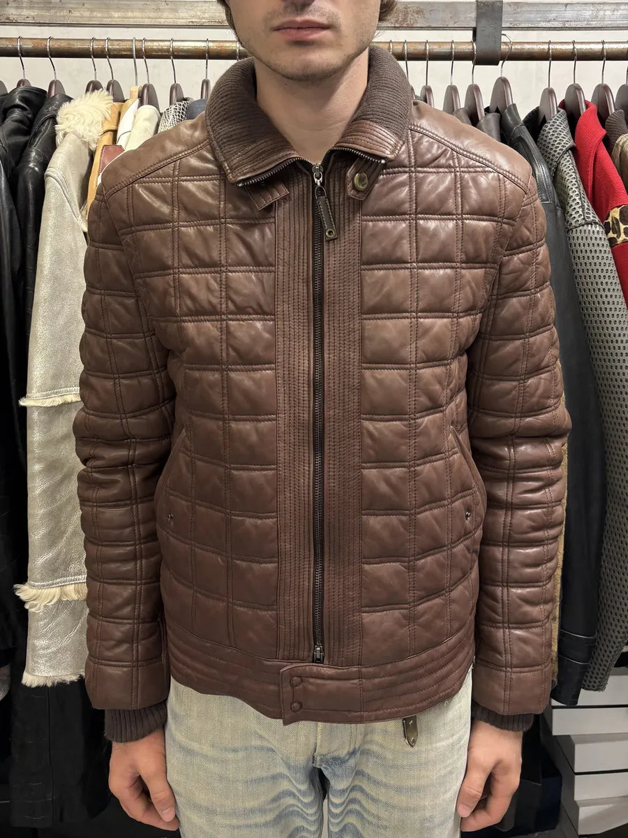 2000s Roberto Cavalli Brown Square Detachable Sleeves Leather Jacket XPJZttt 2