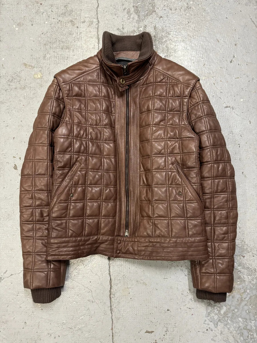 2000s Roberto Cavalli Brown Square Detachable Sleeves Leather Jacket XPJZttt 6