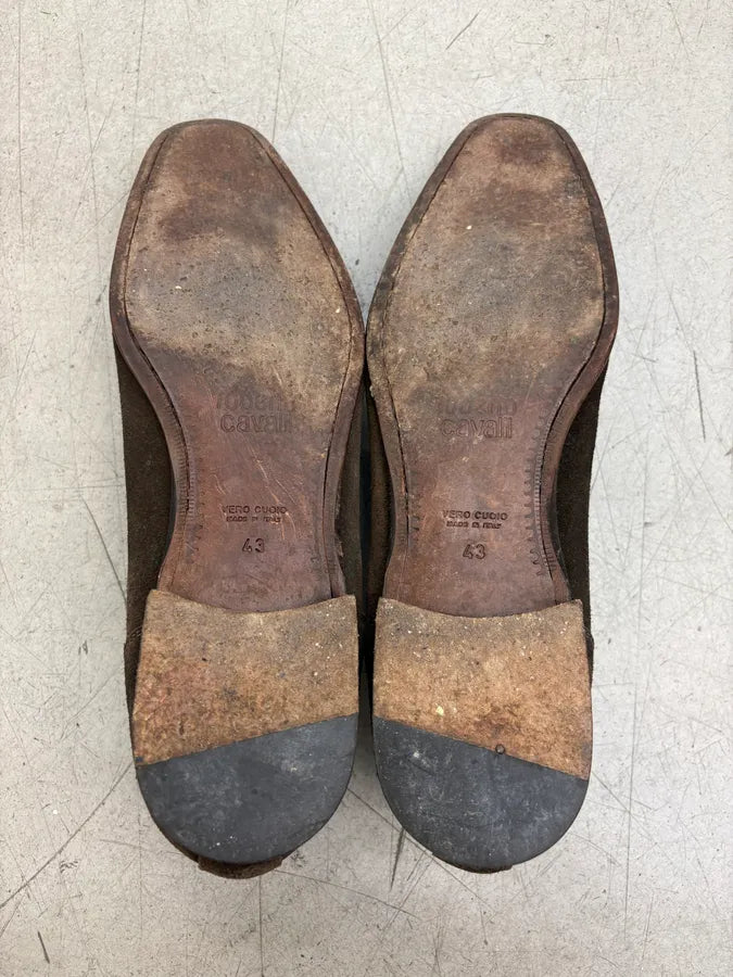 2000s Roberto Cavalli Brown Suede Snakeskin Trompe LOeil Pattern Loafers kboIskX 7