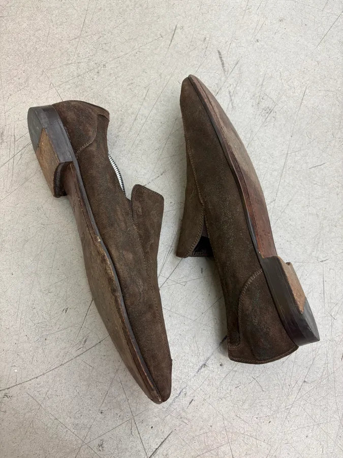 2000s Roberto Cavalli Brown Suede Snakeskin Trompe LOeil Pattern Loafers kboIskX 5
