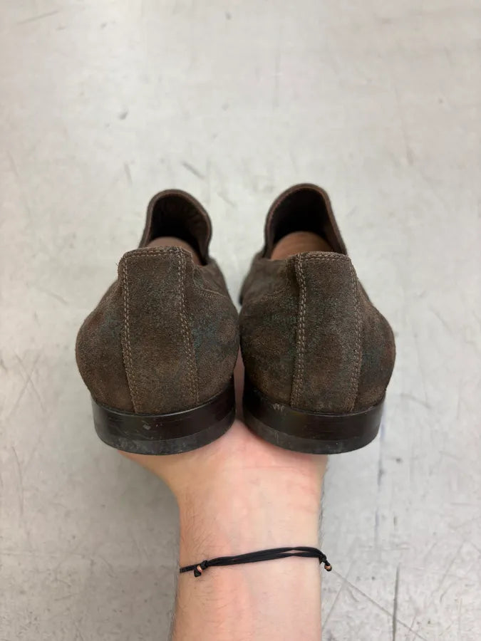 2000s Roberto Cavalli Brown Suede Snakeskin Trompe LOeil Pattern Loafers kboIskX 6
