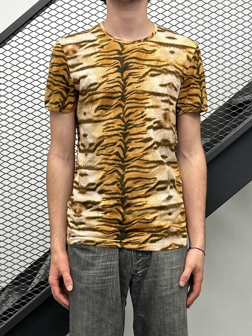 2000s Roberto Cavalli Brown Tiger Hallucination Pattern T-Shirt rMhGiCmd 1