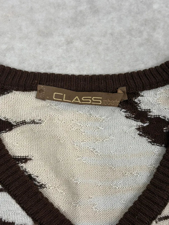 2000s Roberto Cavalli Brown Wool V Neck Gradient Wavy Sweater CyRsCKd 7