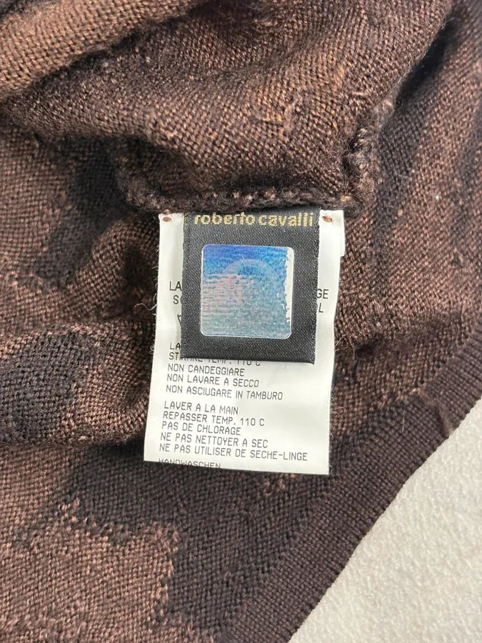2000s Roberto Cavalli Brown Wool V Neck Gradient Wavy Sweater CyRsCKd 8