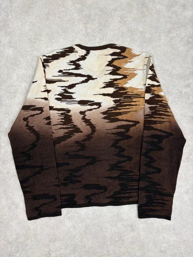 2000s Roberto Cavalli Brown Wool V Neck Gradient Wavy Sweater CyRsCKd 5