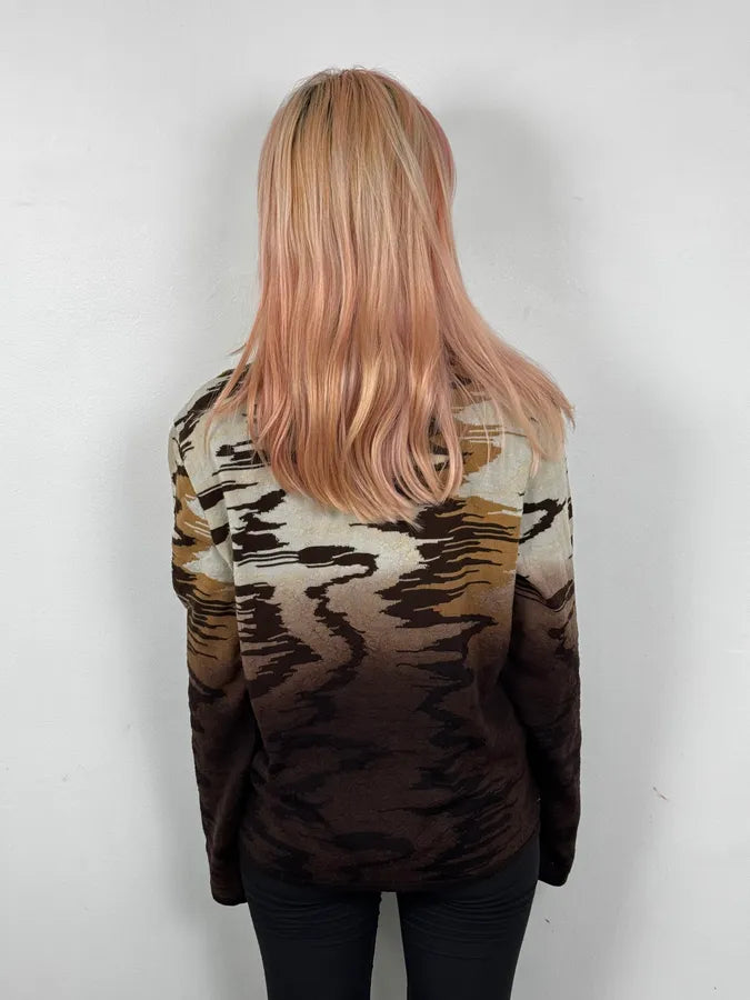 2000s Roberto Cavalli Brown Wool V Neck Gradient Wavy Sweater CyRsCKd 2