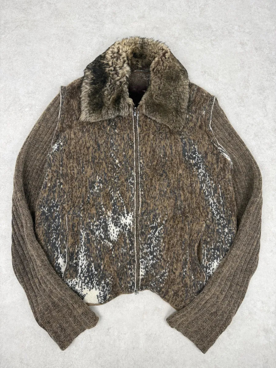 2000s Roberto Cavalli Brown Wool Mohair Fur Collar Light Jacket kCDNujP 0