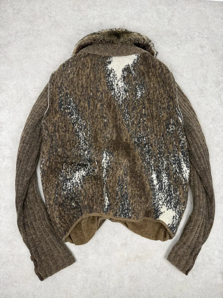 2000s Roberto Cavalli Brown Wool Mohair Fur Collar Light Jacket kCDNujP 1