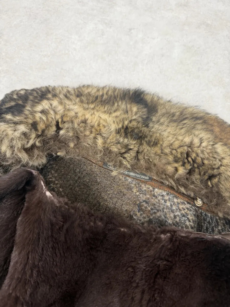 2000s Roberto Cavalli Brown Wool Mohair Fur Collar Light Jacket kCDNujP 13