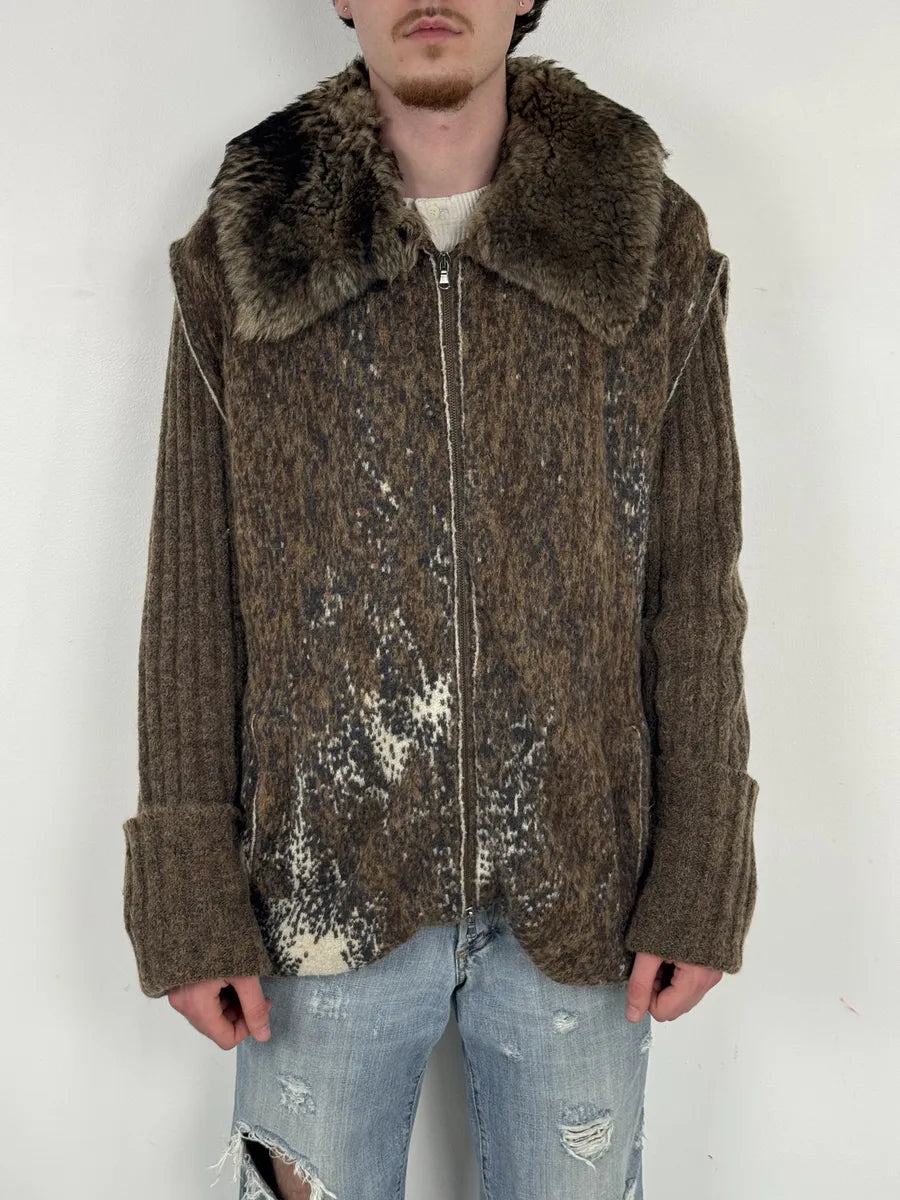 2000s Roberto Cavalli Brown Wool Mohair Fur Collar Light Jacket kCDNujP 2